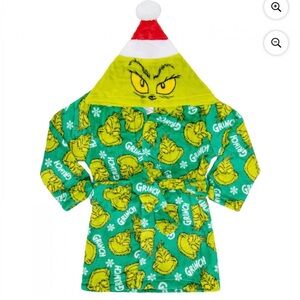 The Grinch with Santa Hat hood Youth Velvet Robe-Size 4